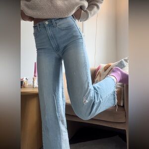 Two tone blue flare jeans